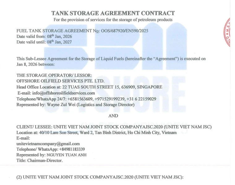 Tank Storage Agreement Contract